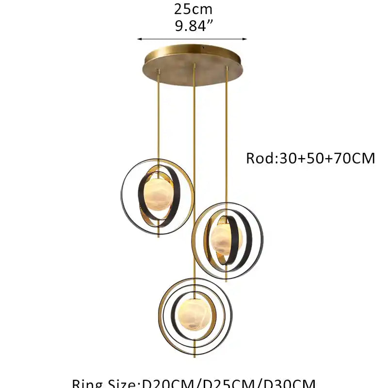 White Alabaster Round Ceiling Pendant Lamp - Gold & Bronze Rotatable Ring-3 light-L70*W57*H71CM/L28"*W23"*H28"-Round-Blushlighting