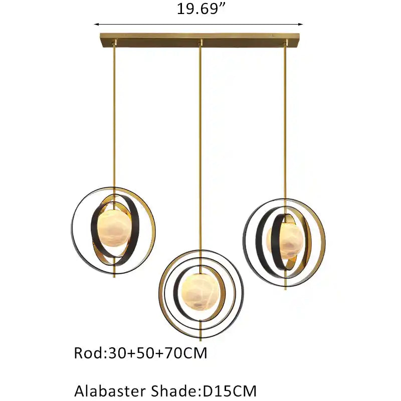 White Alabaster Round Ceiling Pendant Lamp - Gold & Bronze Rotatable Ring-3 light-L70*W57*H71CM/L28"*W23"*H28"-Square-Blushlighting