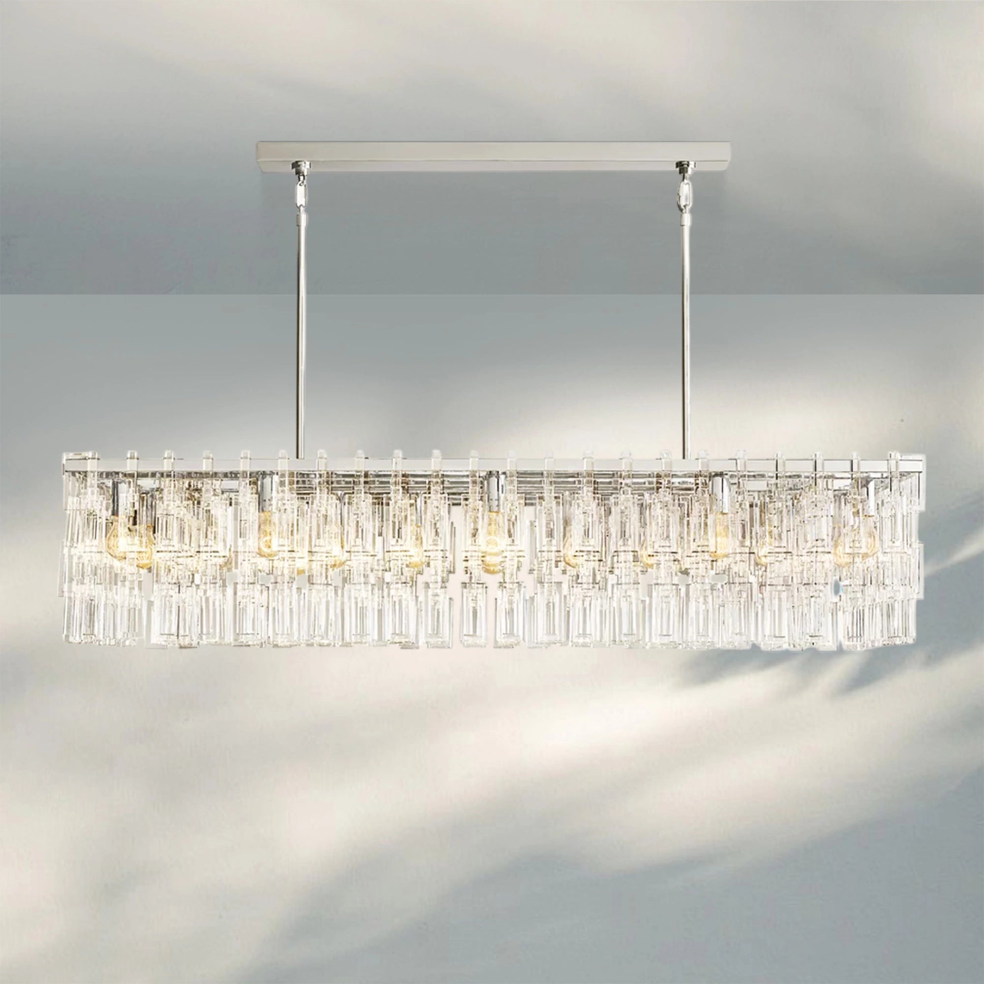 Marigan K9 Crystal Modern Rectangular Chandelier 60"-Polished Nickel-