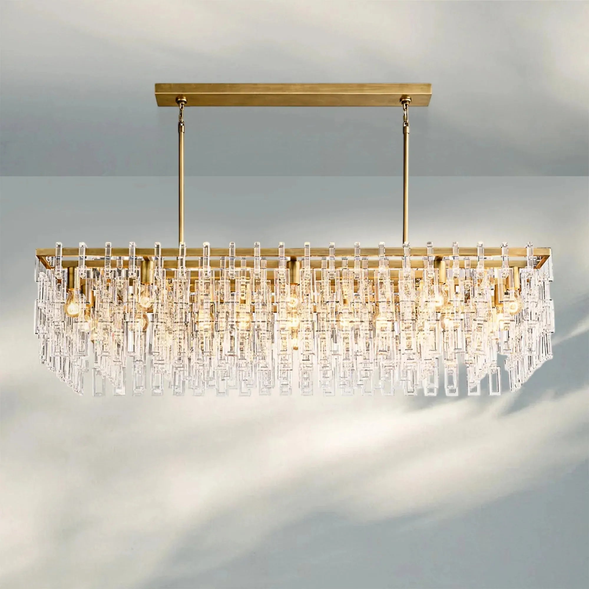 Marigan K9 Crystal Modern Rectangular Chandelier 60"-Lacquered Burnished Brass-