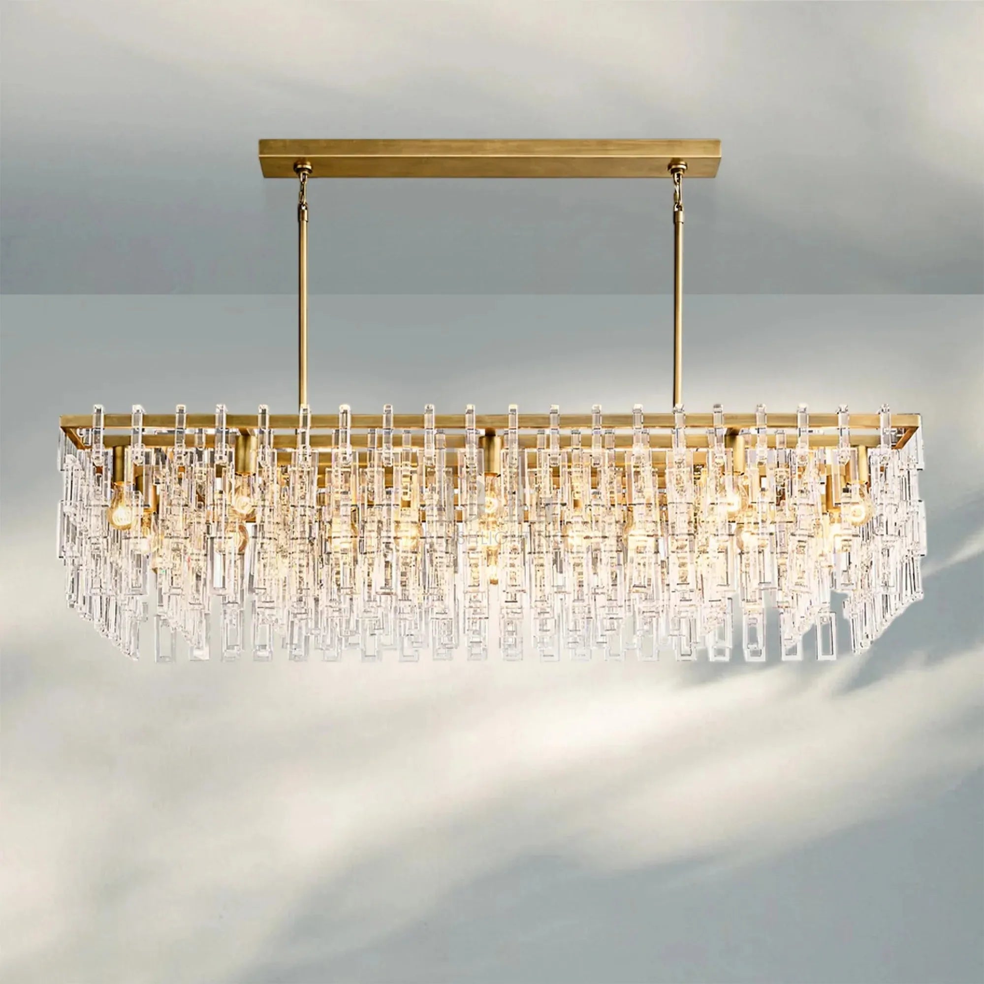 Marigan K9 Crystal Modern Rectangular Chandelier 60"-Lacquered Burnished Brass-