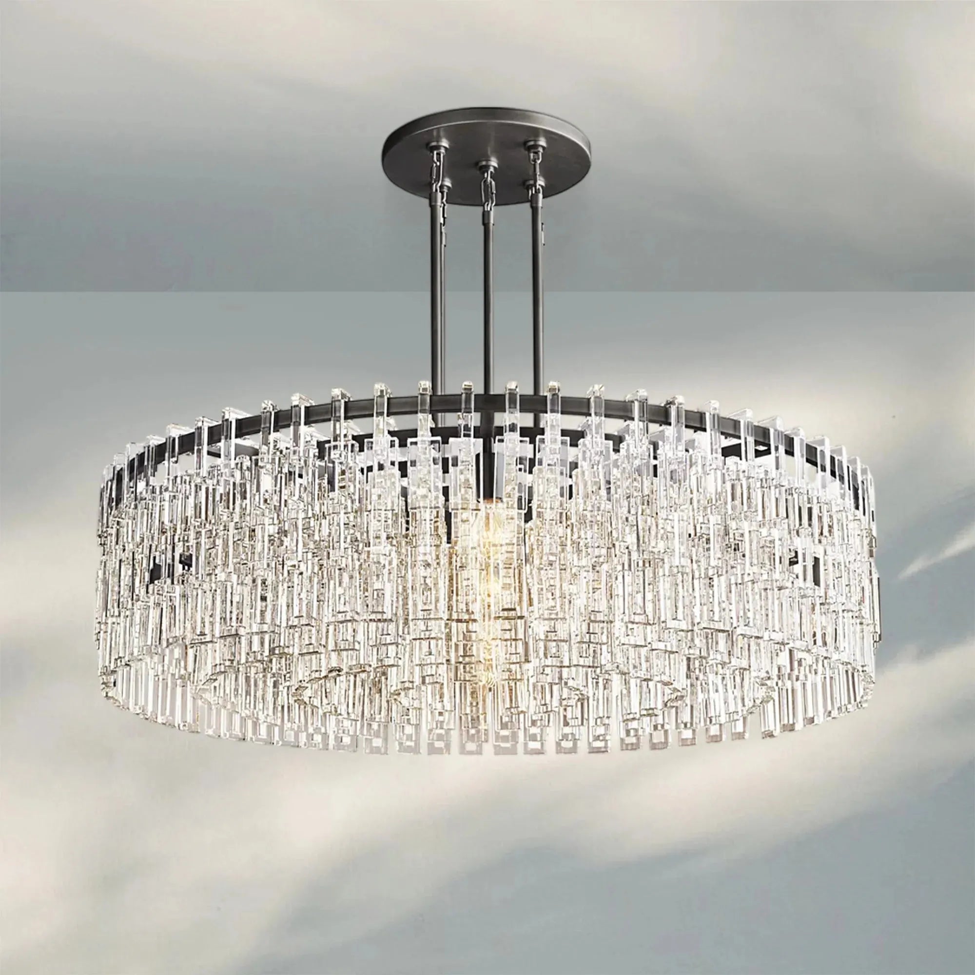 Marigan K9 Crystal Round Chandelier for Living Room-Round 48''-Black-