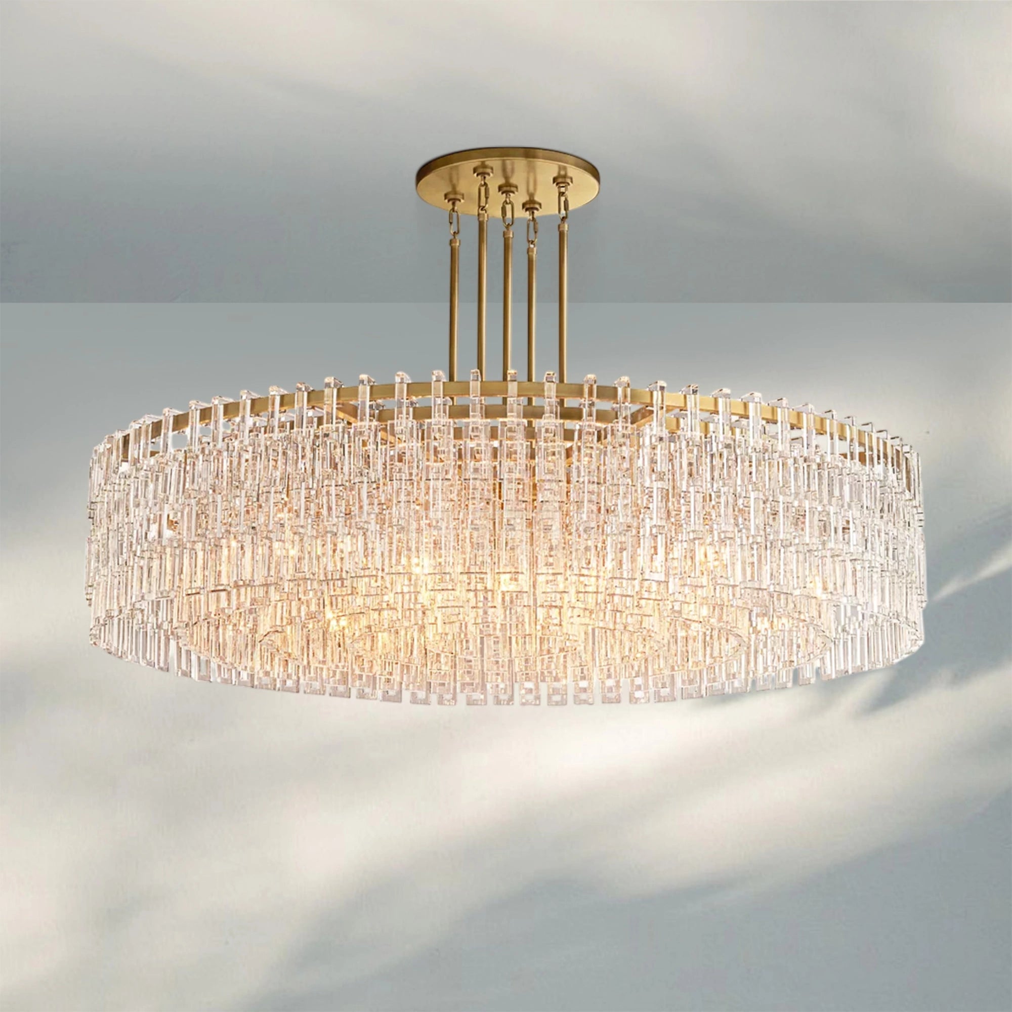 Marigan K9 Crystal Round Chandelier for Living Room-Round 60''-Brass-