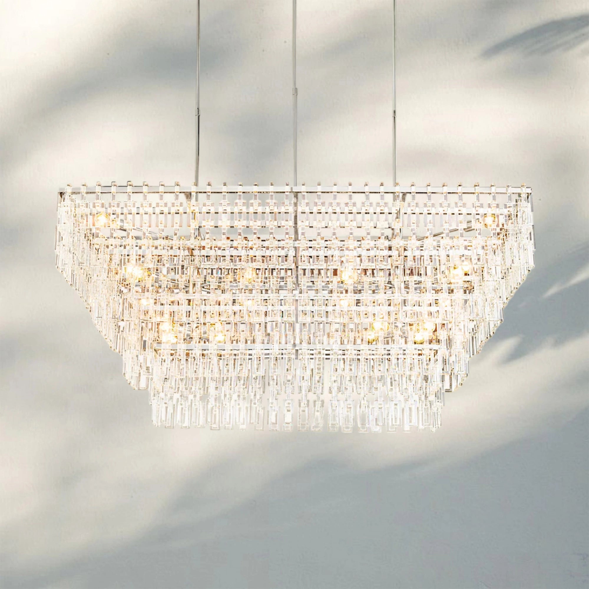 Marigan Multi-Tier Rectangular Chandelier 60" 72"-72"-Polished Nickel-