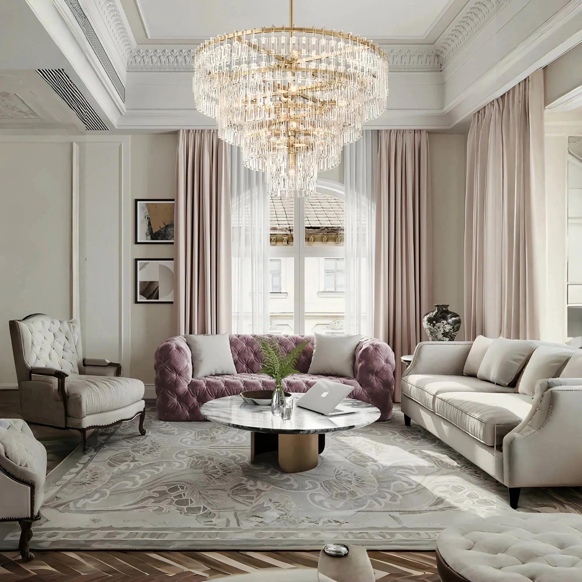 Marigan Multi-Tier Round Chandelier 36″ 48″ 60″-48" 4-Tier-Lacquered Burnished Brass-Blushlighting