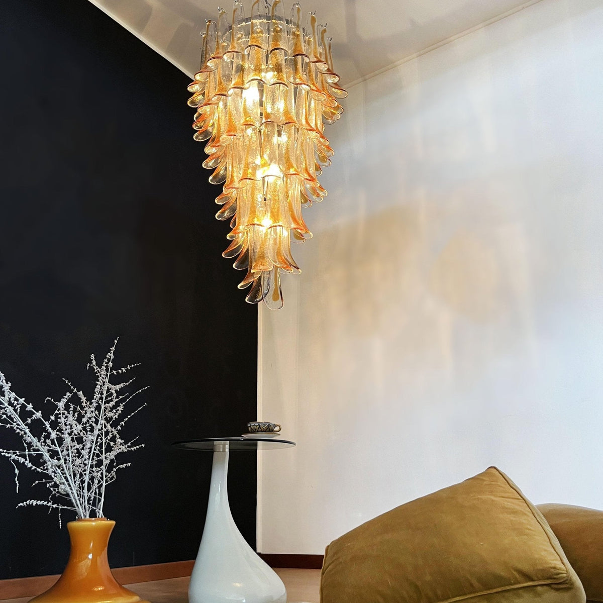 Marigold Glass Chandelier - ∅ 25.2″ x H 47.2″Amber & NickelBlushlighting