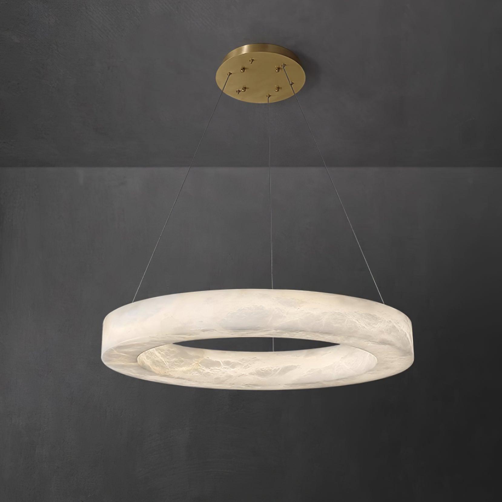 Marika Alabaster Chandelier - ∅ 23.6″ x H 3.1″ / Dia 60cm x H 8cmBrass & White AlabasterWarm WhiteBlushlighting
