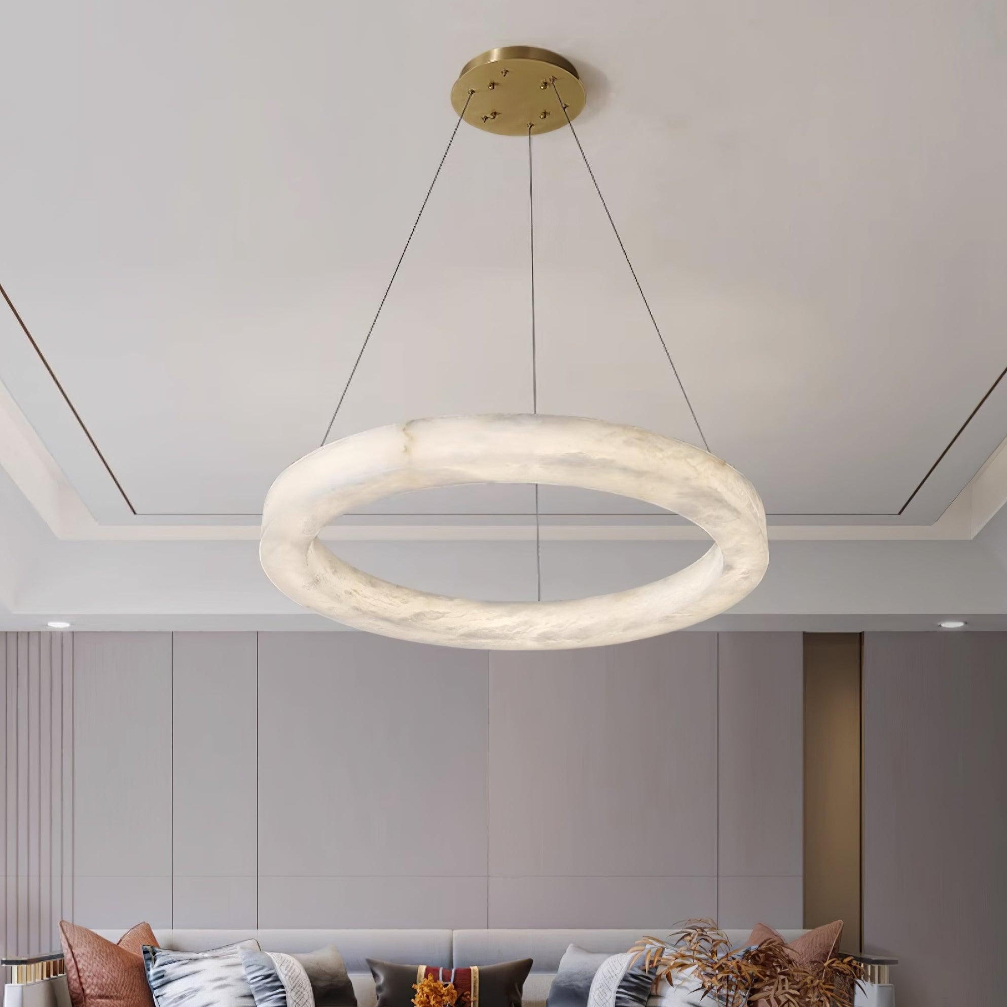 Marika Alabaster Chandelier - 3 Rings S 19.6″+23.6″+31.5″ / 50cm+60cm+80cmBrass & White AlabasterWarm WhiteBlushlighting