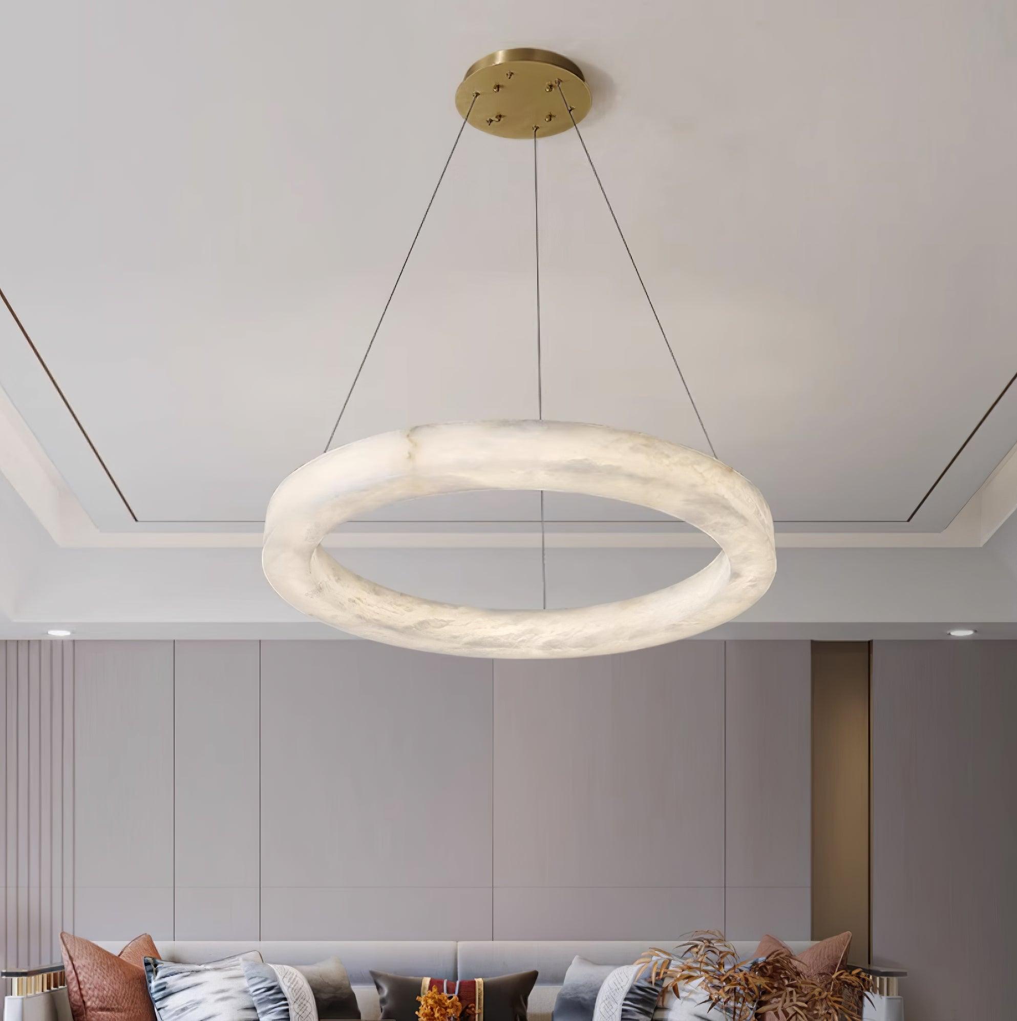Marika Alabaster Chandelier - 3 Rings S 19.6″+23.6″+31.5″ / 50cm+60cm+80cmBrass & White AlabasterWarm WhiteBlushlighting