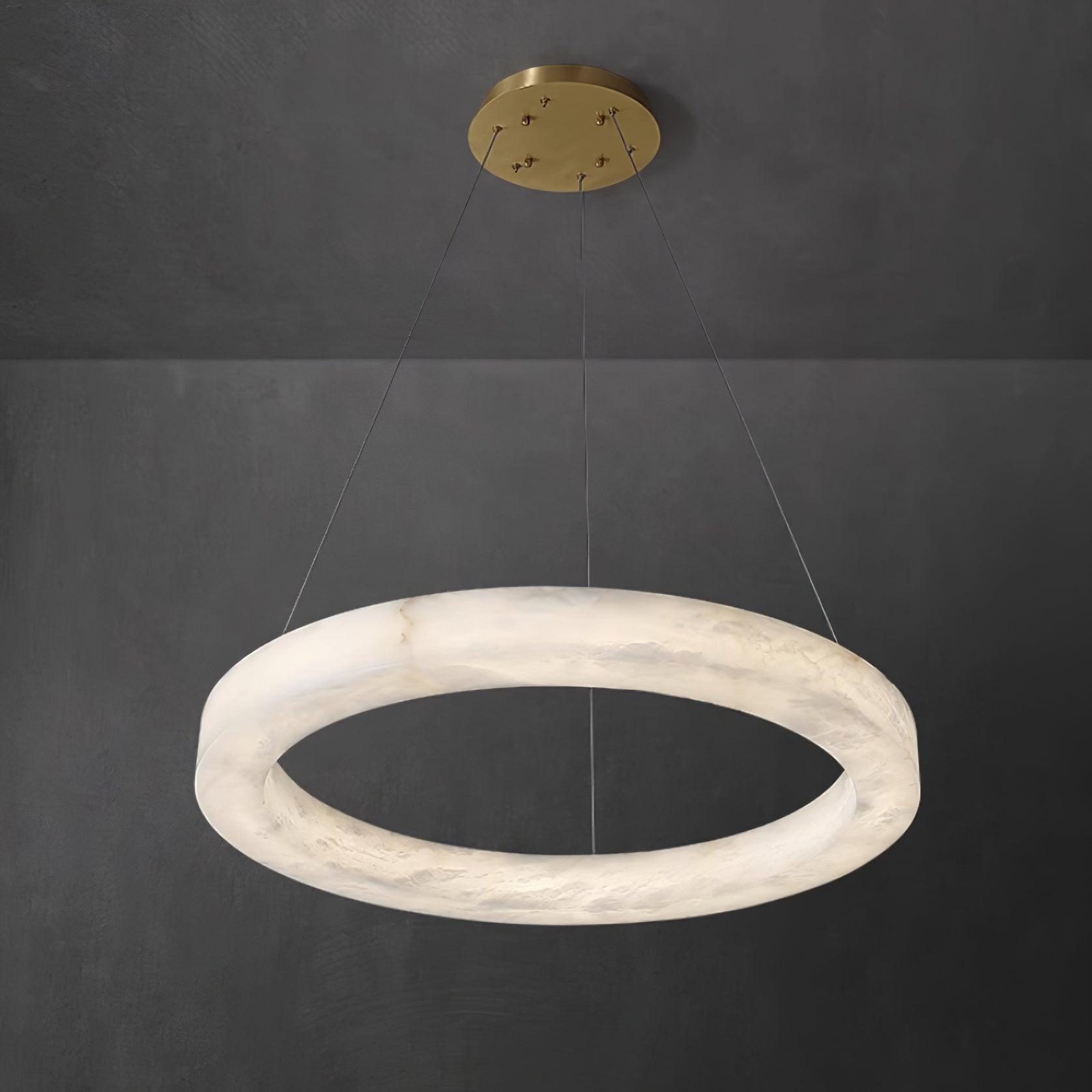 Marika Alabaster Chandelier - ∅ 31.5″ x H 3.1″ / Dia 80cm x H 8cmBrass & White AlabasterWarm WhiteBlushlighting