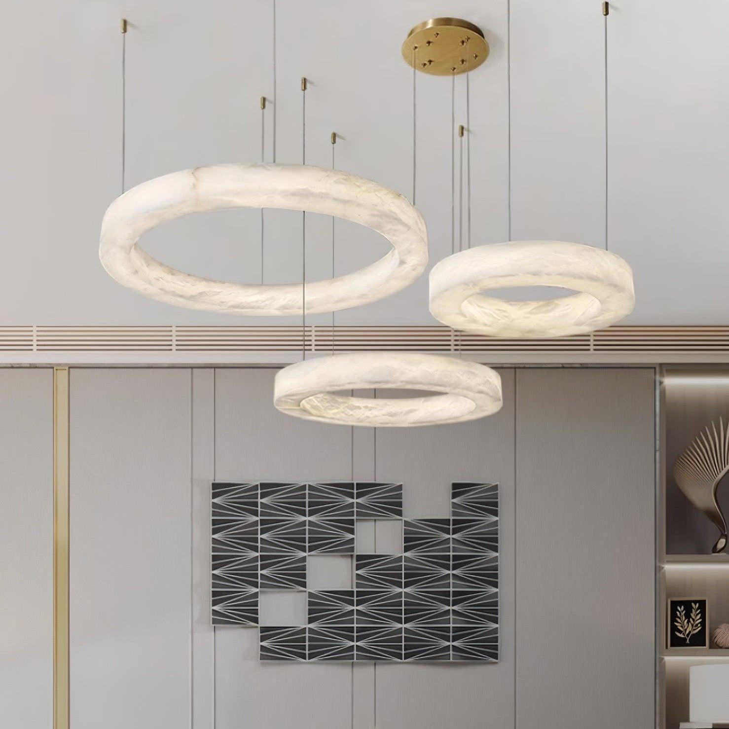 Marika Alabaster Chandelier - 3 Rings S 19.6″+23.6″+31.5″ / 50cm+60cm+80cmBrass & White AlabasterWarm WhiteBlushlighting