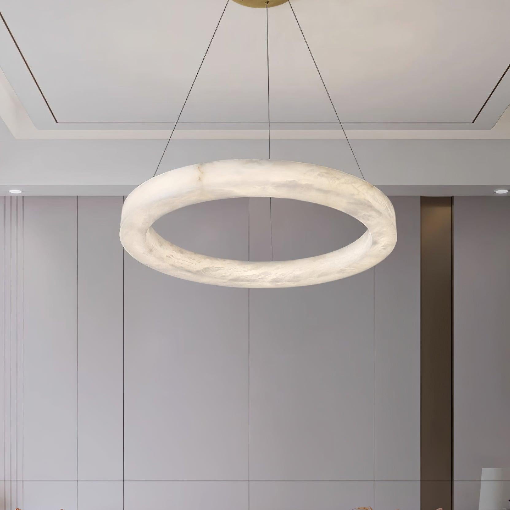 Marika Alabaster Chandelier - 3 Rings S 19.6″+23.6″+31.5″ / 50cm+60cm+80cmBrass & White AlabasterWarm WhiteBlushlighting