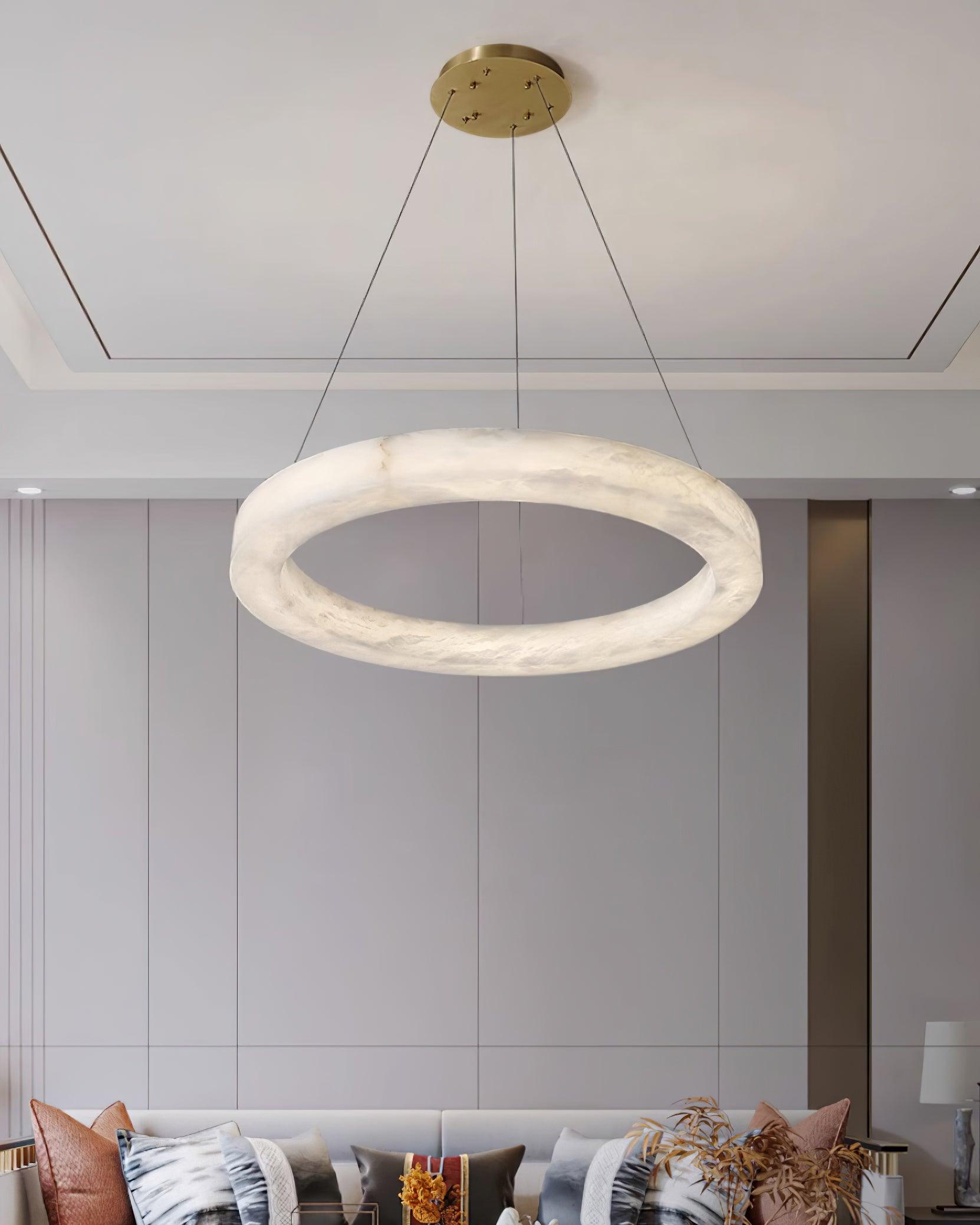 Marika Alabaster Chandelier - 3 Rings S 19.6″+23.6″+31.5″ / 50cm+60cm+80cmBrass & White AlabasterWarm WhiteBlushlighting