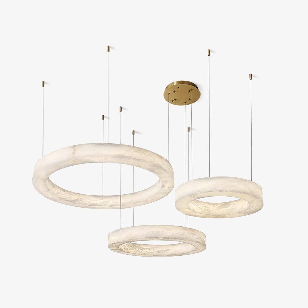 Marika Alabaster Chandelier - 3 Rings S 19.6″+23.6″+31.5″ / 50cm+60cm+80cmBrass & White AlabasterWarm WhiteBlushlighting