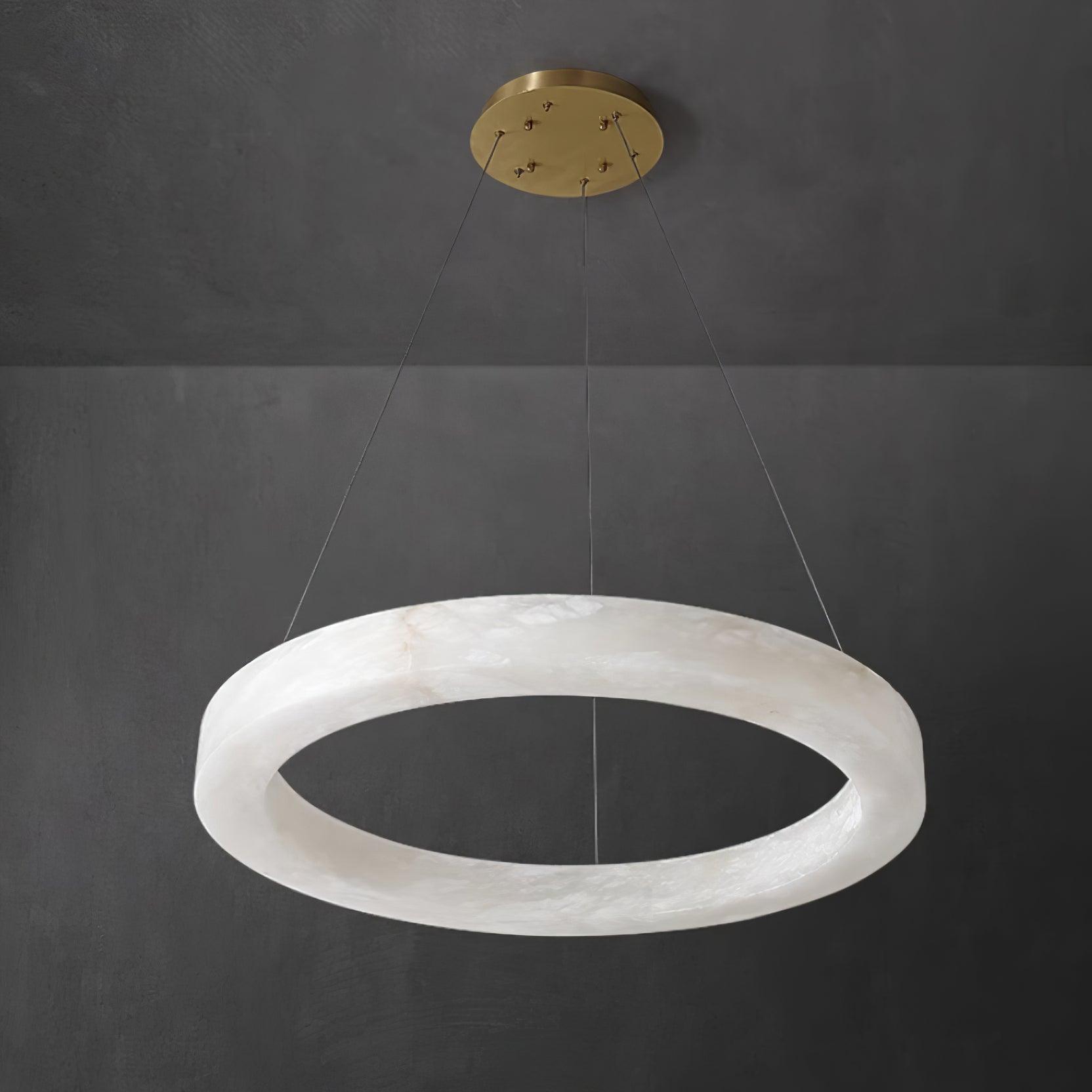 Marika Alabaster Chandelier - ∅ 31.5″ x H 3.1″ / Dia 80cm x H 8cmBrass & White AlabasterWarm WhiteBlushlighting