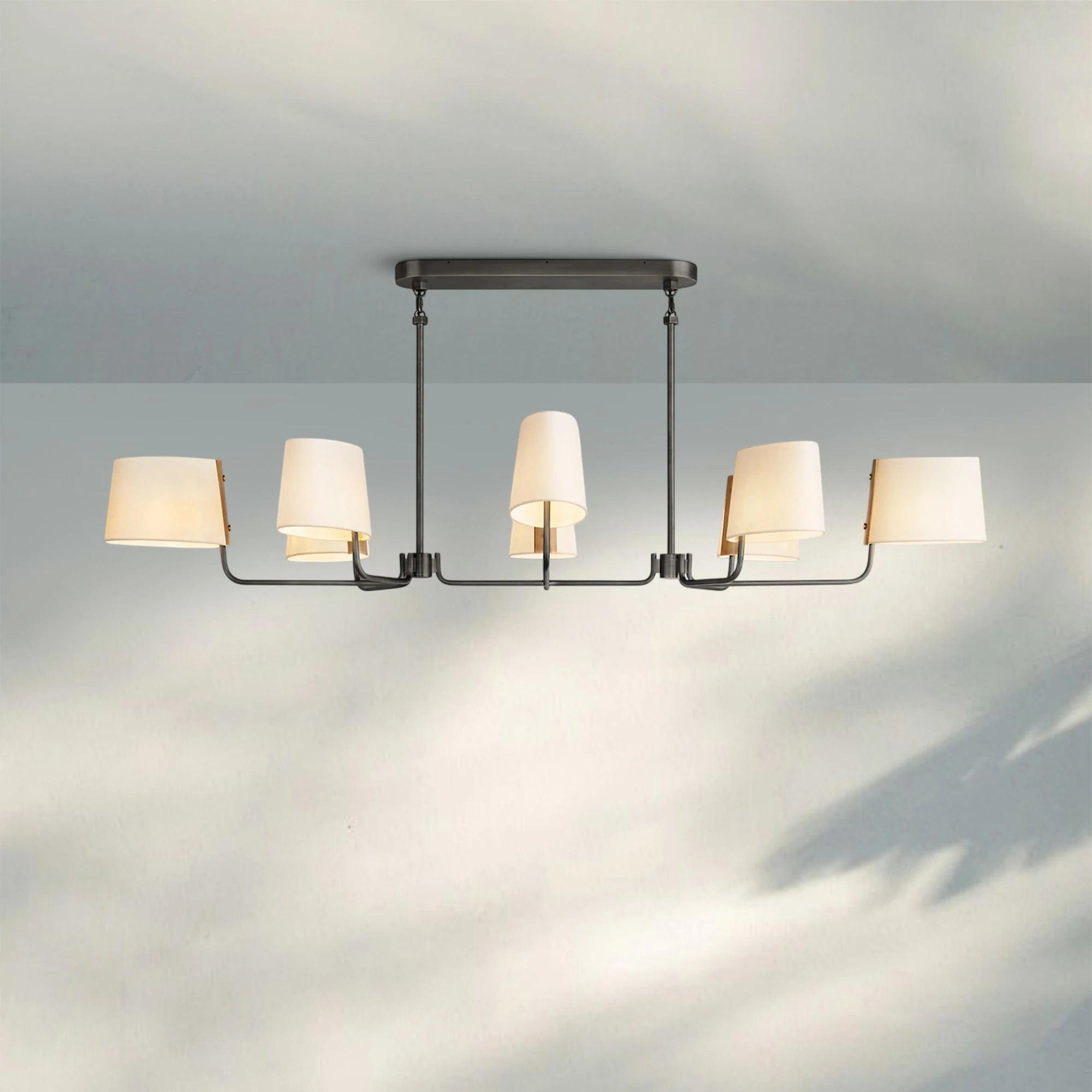 Martinean Linear Chandelier 54" 72"-72"-Bronze-White Linen-Blushlighting