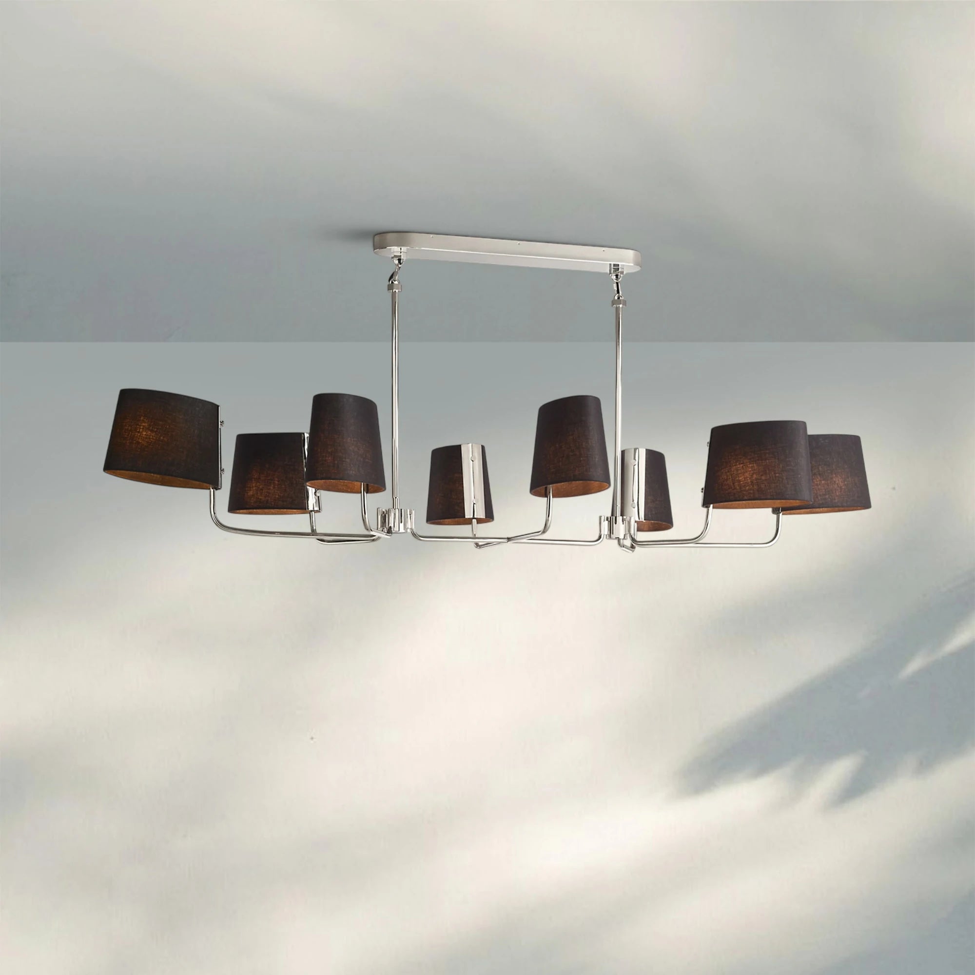 Martinean Linear Chandelier 54" 72"-72"-Polished Nickel-Black Linen-Blushlighting
