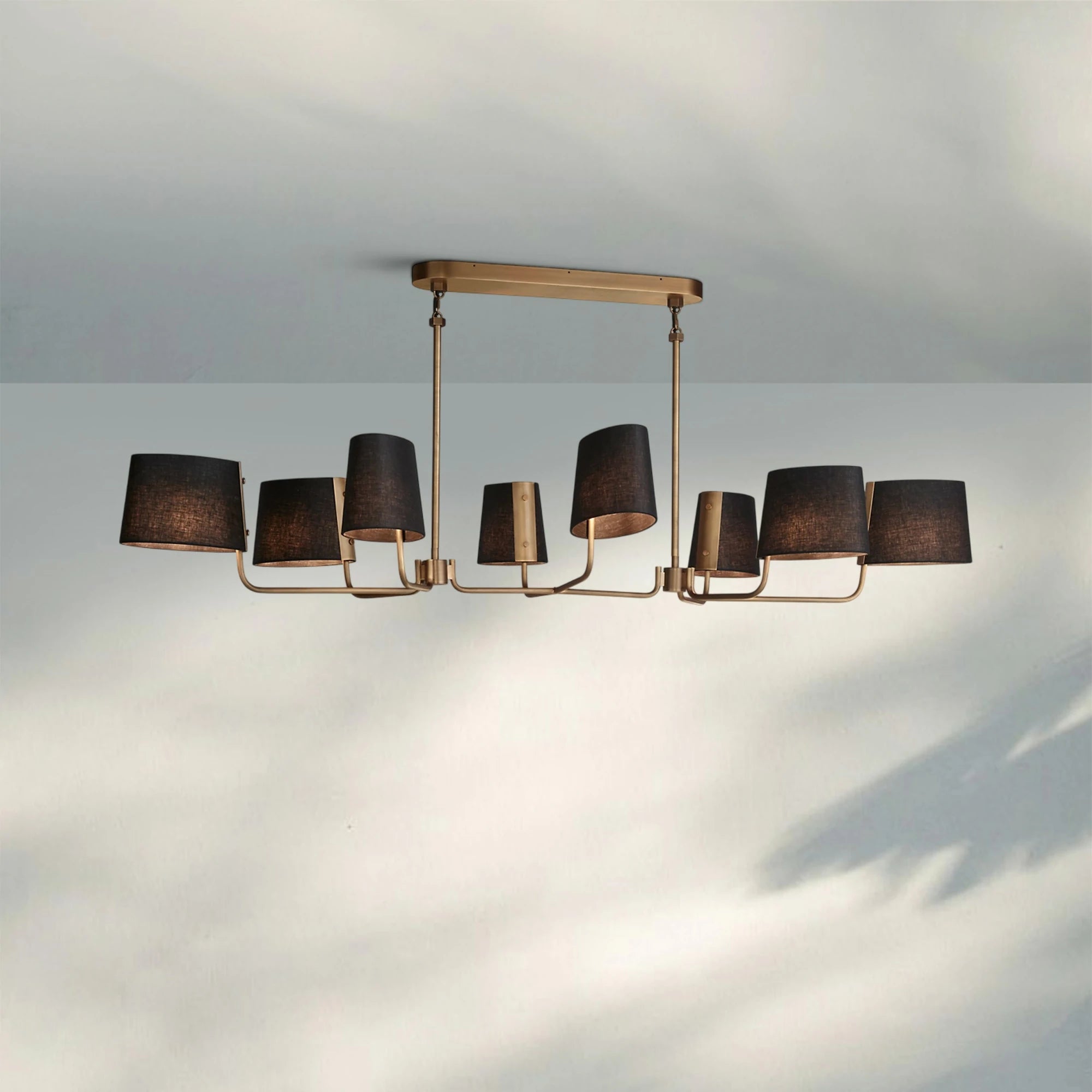 Martinean Linear Chandelier 54" 72"-72"-Brass-Black Linen-Blushlighting