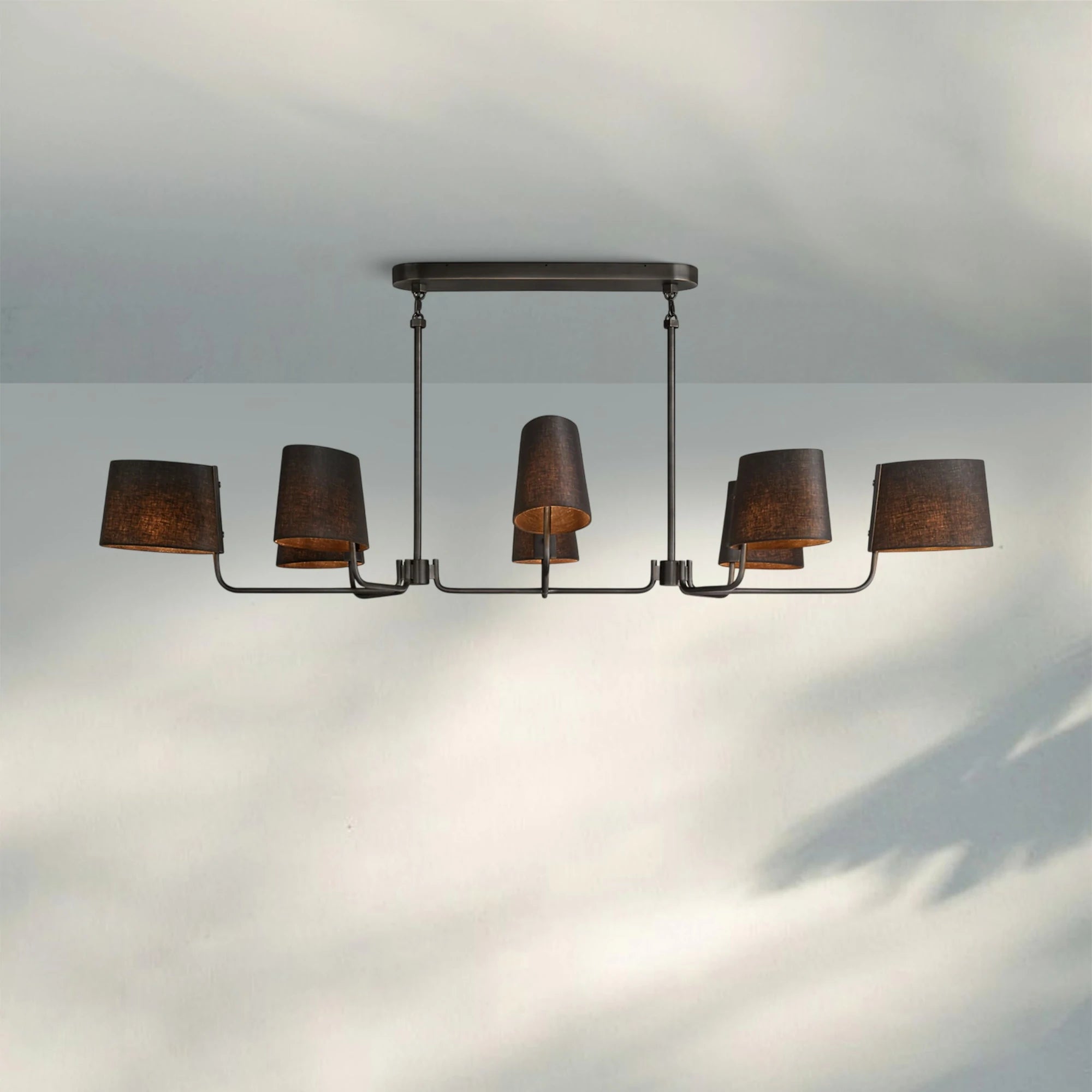 Martinean Linear Chandelier 54" 72"-72"-Bronze-Black Linen-Blushlighting