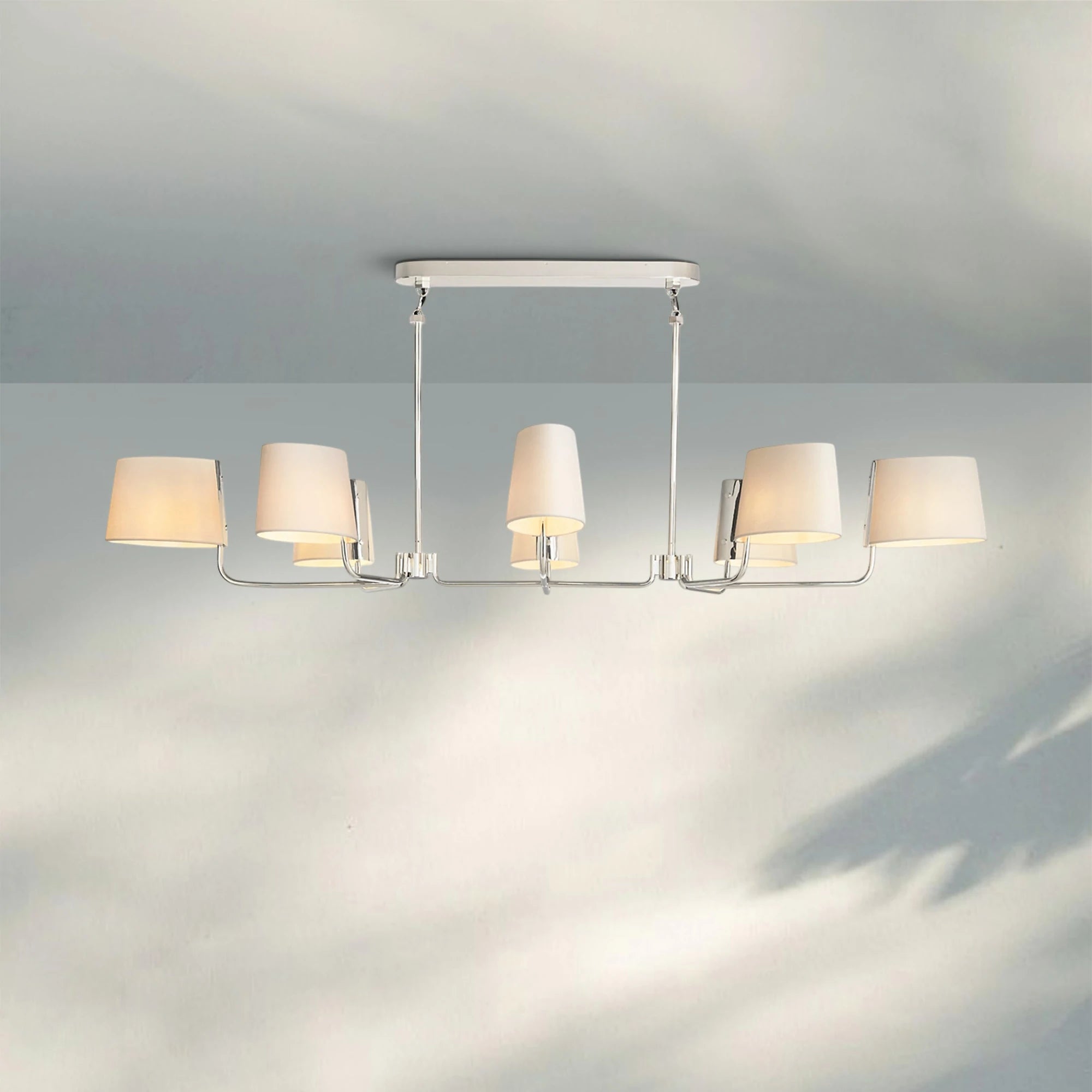 Martinean Linear Chandelier 54" 72"-72"-Polished Nickel-White Linen-Blushlighting
