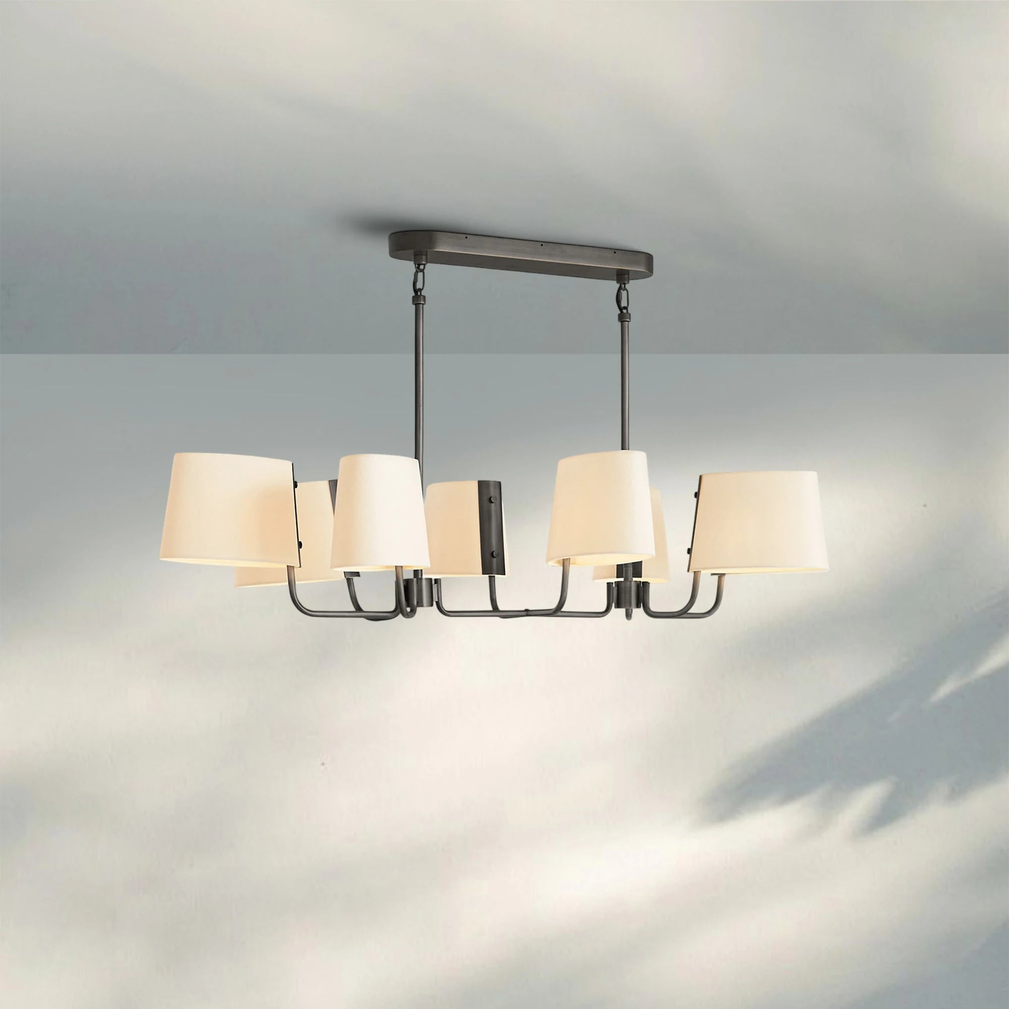 Martinean Linear Chandelier 54" 72"-54"-Bronze-White Linen-Blushlighting