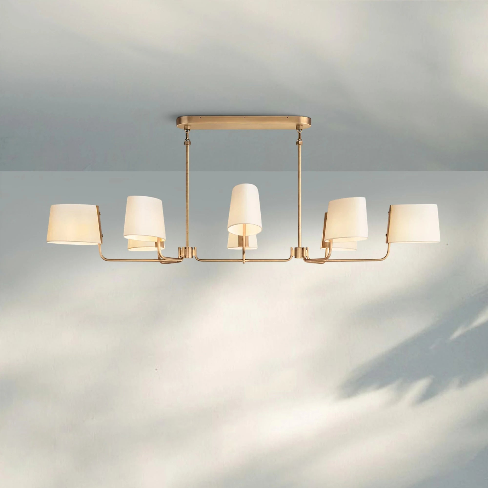 Martinean Linear Chandelier 54" 72"-72"-Brass-White Linen-Blushlighting