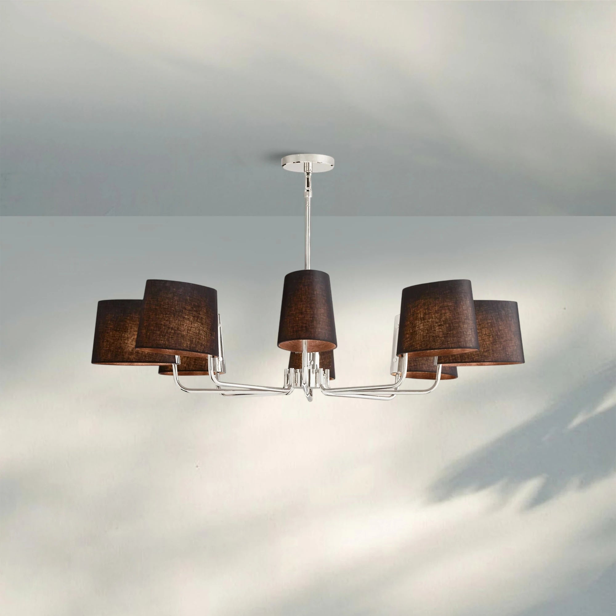 Martinean Round Chandelier 48" 60"-48"-Polished Nickel-Black Linen-Blushlighting