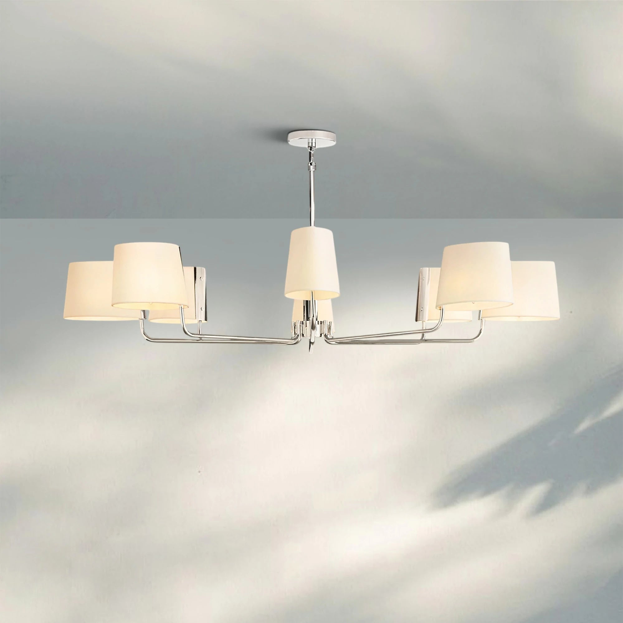 Martinean Round Chandelier 48" 60"-60"-Polished Nickel-White Linen-Blushlighting