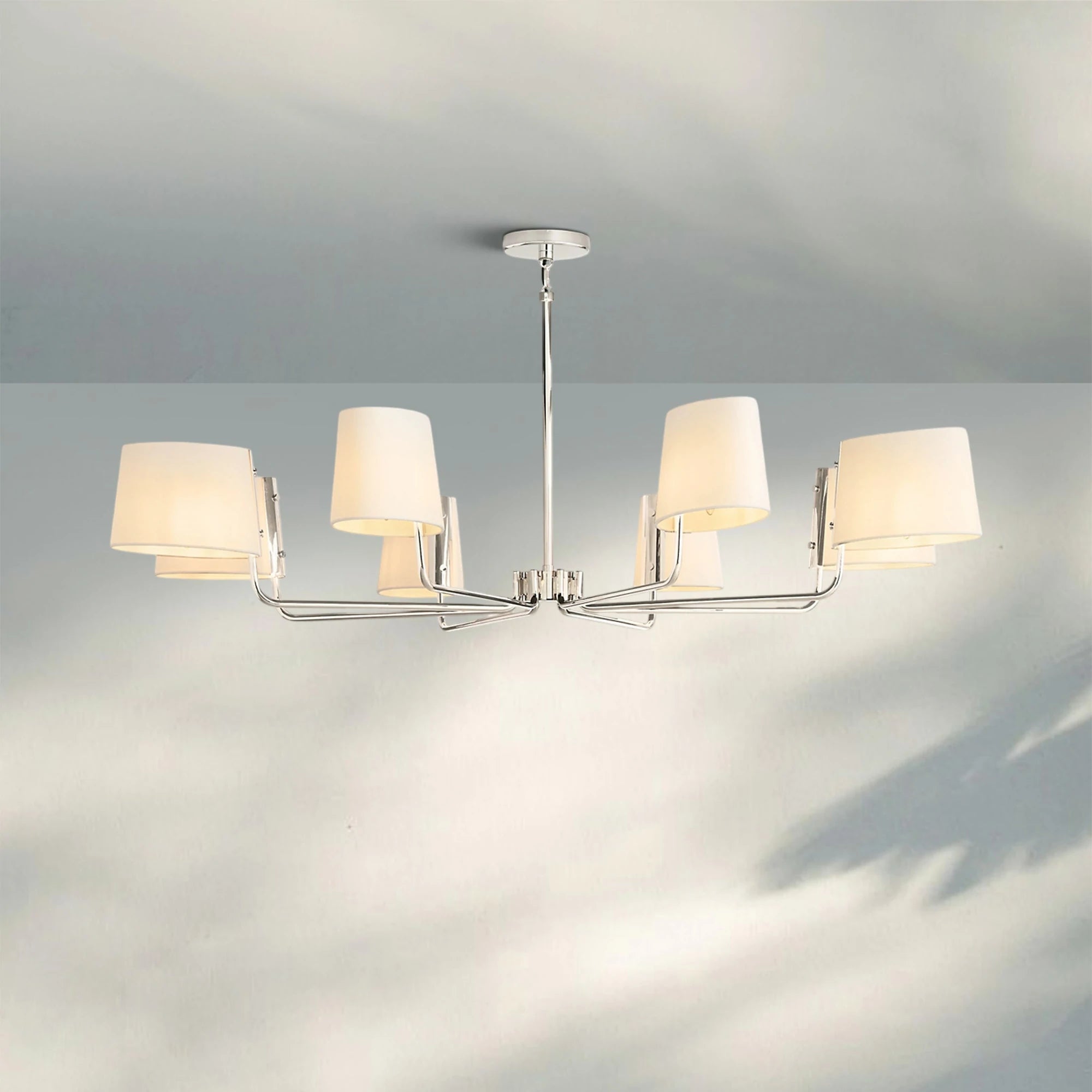Martinean Round Chandelier 48" 60"-48"-Polished Nickel-White Linen-Blushlighting
