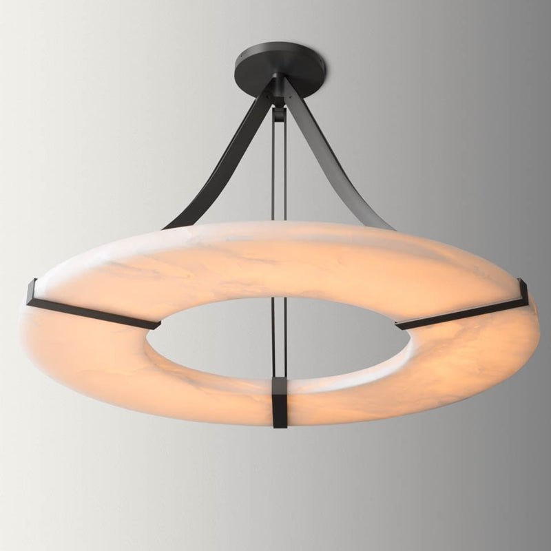 Maxine Modern Round Alabaster Plate Chandelier, Exquisite Illumination - 33.5" DBlushlighting