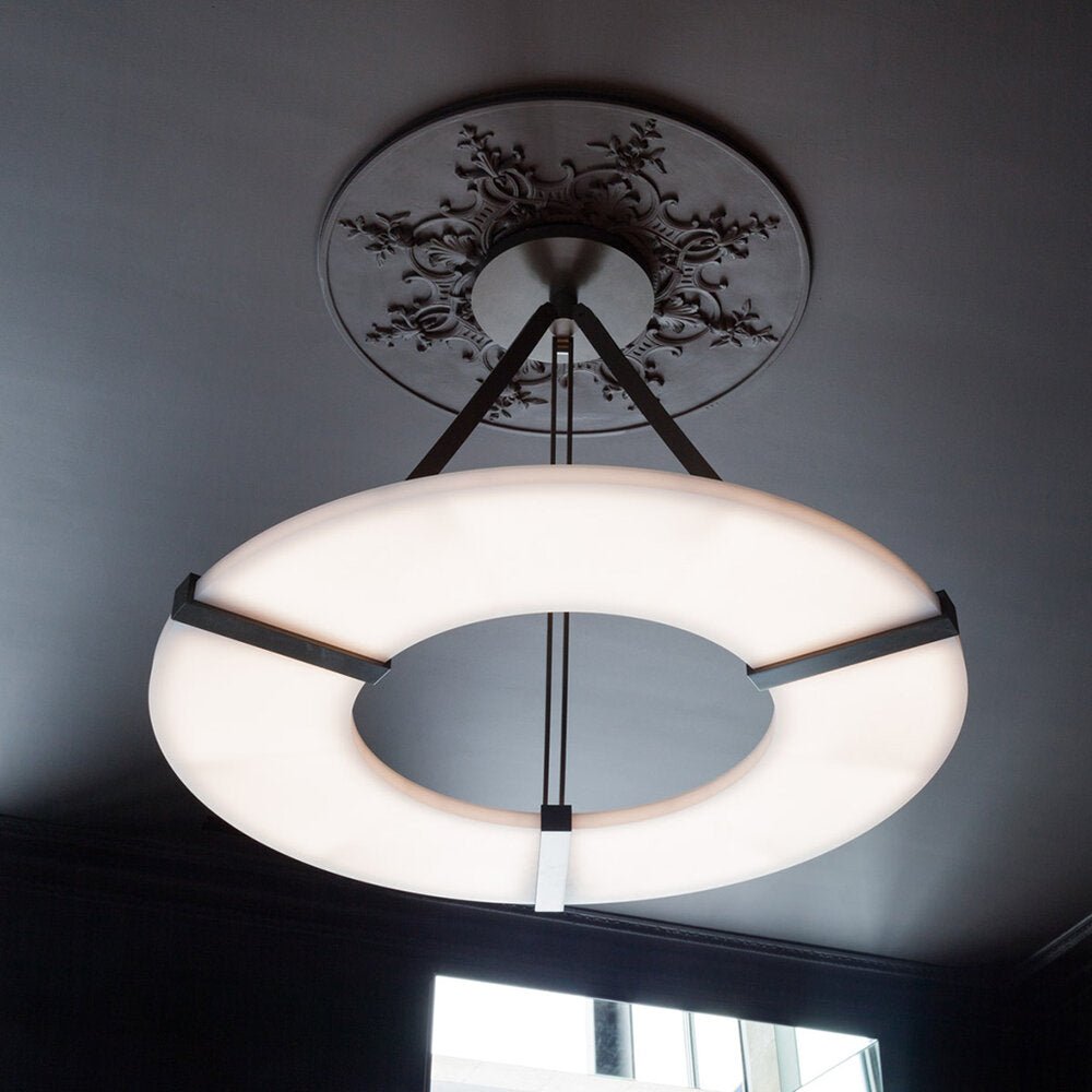 Maxine Modern Round Alabaster Plate Chandelier, Exquisite Illumination - 33.5" DBlushlighting