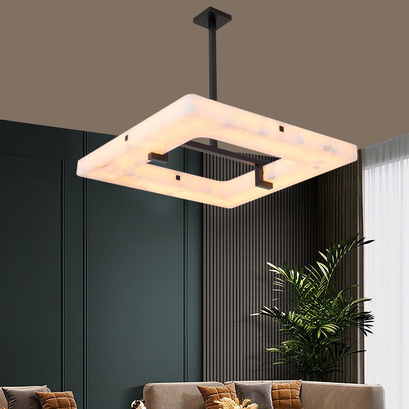 Maxine Modern Square Alabaster Living Room Chandelier - Blushlighting