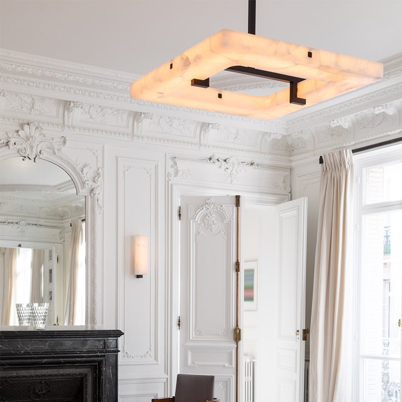 Maxine Modern Square Alabaster Living Room Chandelier - Blushlighting