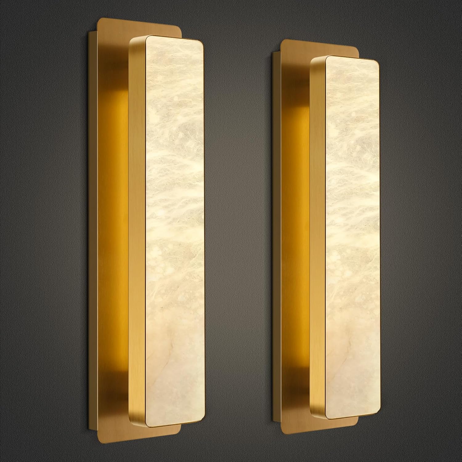 Melange Alabaster Rectangle Wall Sconces 20" - GoldBlushlighting