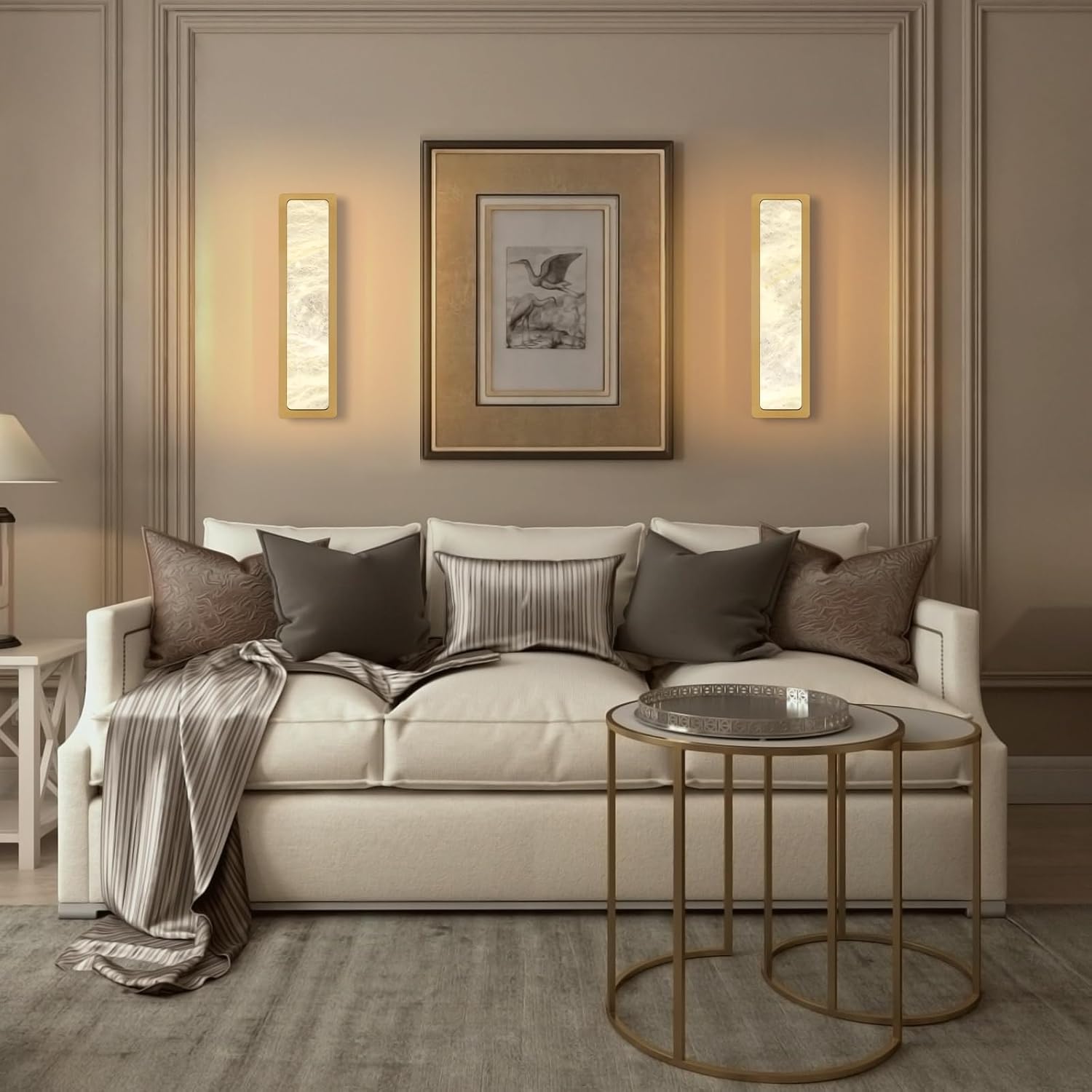 Melange Alabaster Rectangle Wall Sconces 20" - GoldBlushlighting
