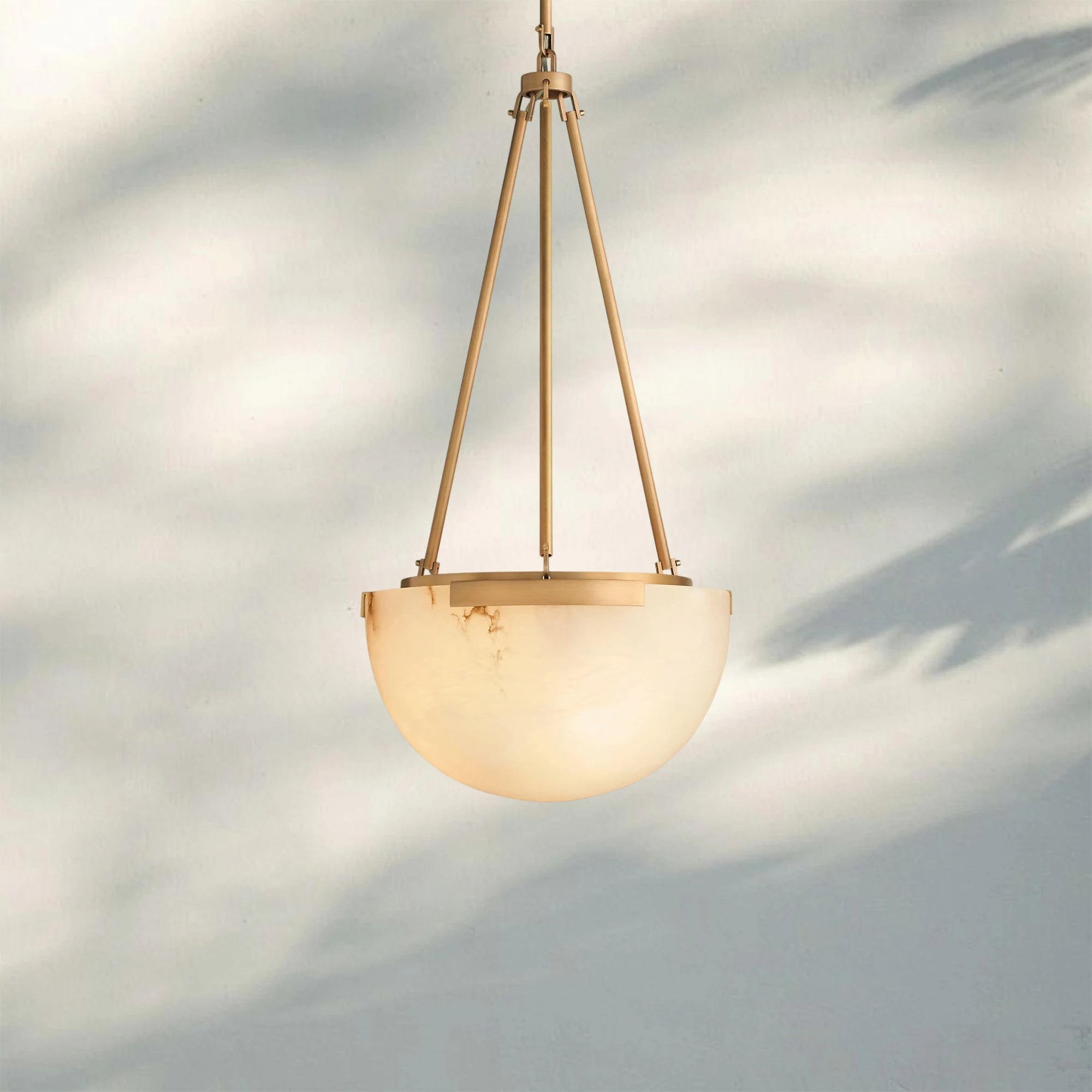 Melang Alabaster Globe Pendant Lamp-Brass-Blushlighting
