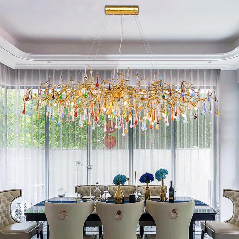 Melody Modern Linear Colorful Crystal Branch Chandelier - 49.2" L X 23.6" W X 25.6" HBlushlighting
