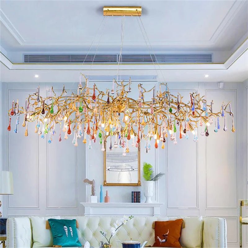 Melody Modern Linear Colorful Crystal Branch Chandelier - 49.2" L X 23.6" W X 25.6" HBlushlighting