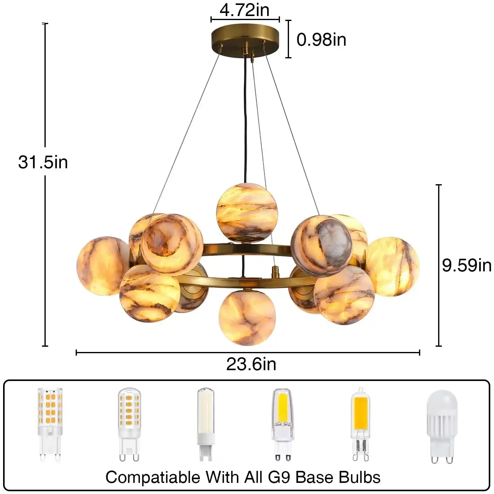 Mid Century Modern Sputnik 12 Light Gold Alabaster Globe Chandelier - Blushlighting