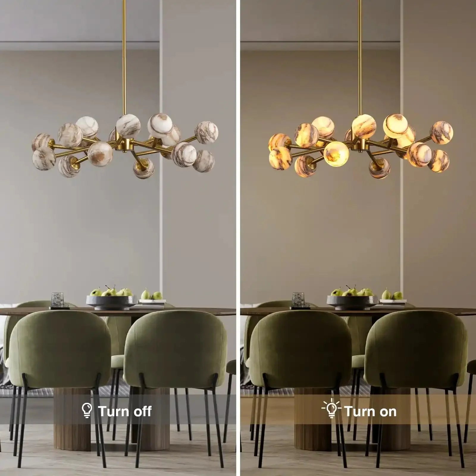 Mid Century Modern Sputnik 12 Light Gold Alabaster Globe Chandelier - Blushlighting