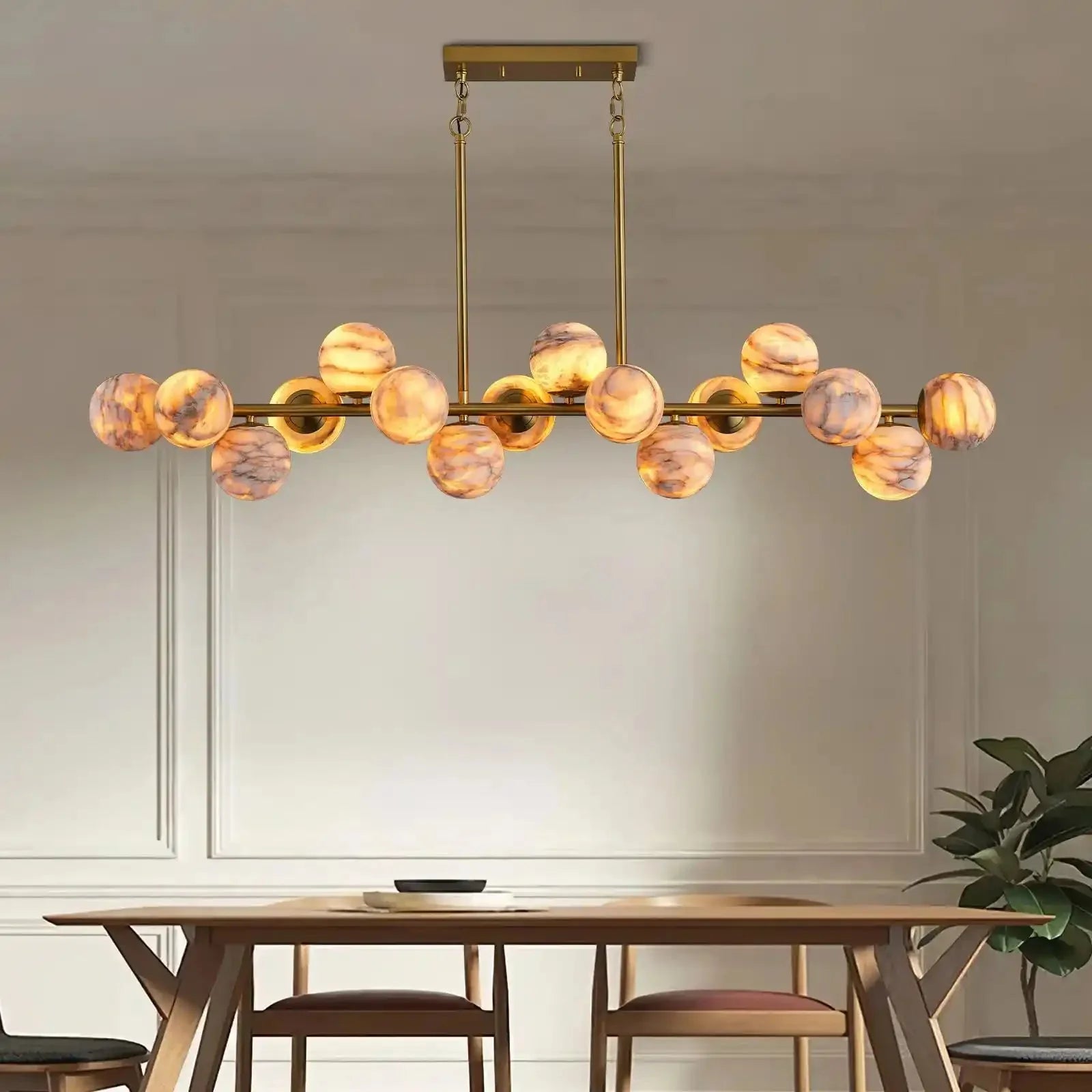 Mid Century Modern Sputnik 12 Light Gold Alabaster Globe Chandelier - Blushlighting