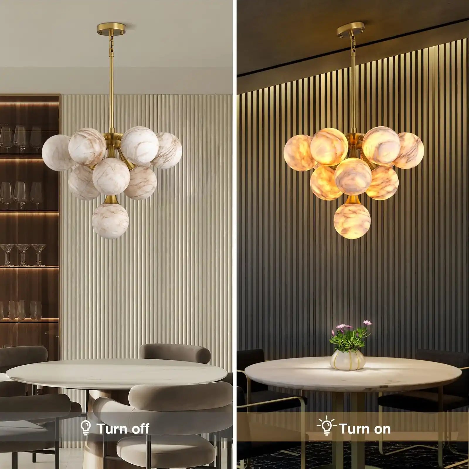 Mid Century Modern Sputnik 12 Light Gold Alabaster Globe Chandelier-Blushlighting