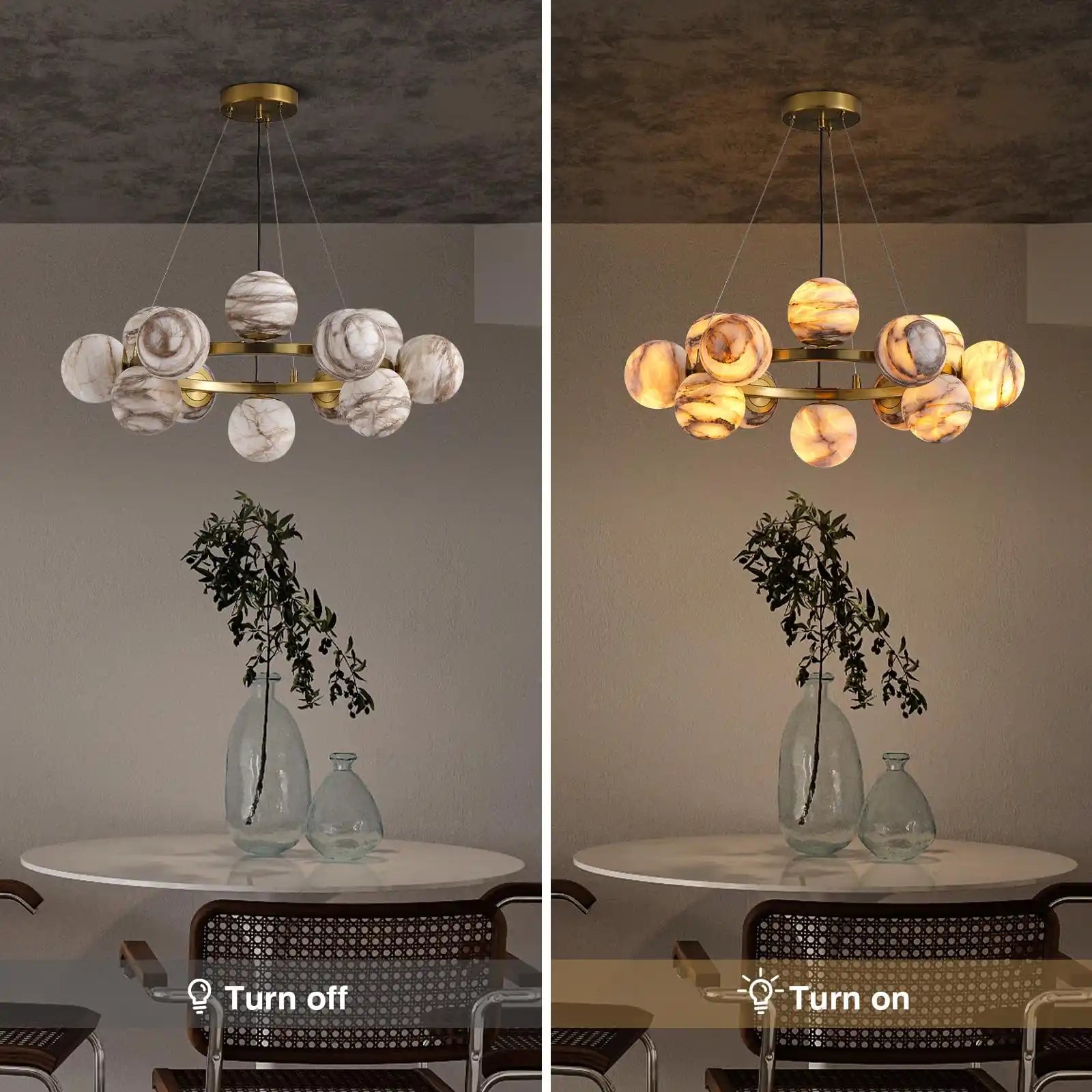 Mid Century Modern Sputnik 12 Light Gold Alabaster Globe Chandelier-Blushlighting