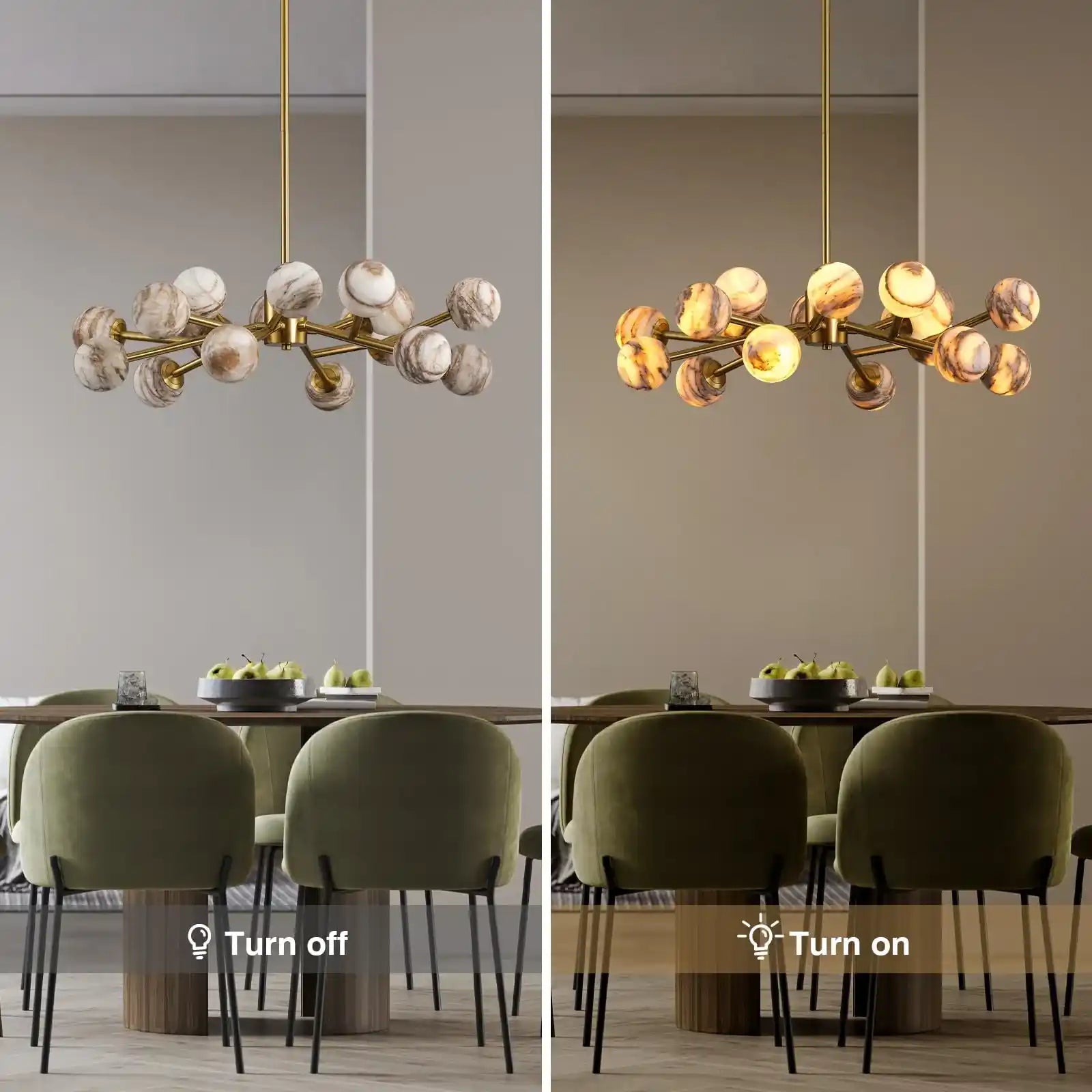 Mid Century Modern Sputnik 12 Light Gold Alabaster Globe Chandelier-Blushlighting