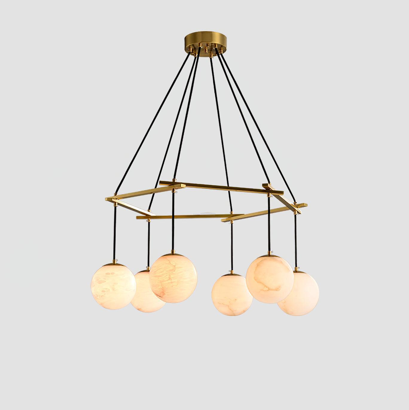 Miira Alabaster Chandelier with 3/6/8 heads-6 heads 29.5" x H 59"/ Dia 75cm x H 150cm-Brass & White Alabaster-Blushlighting