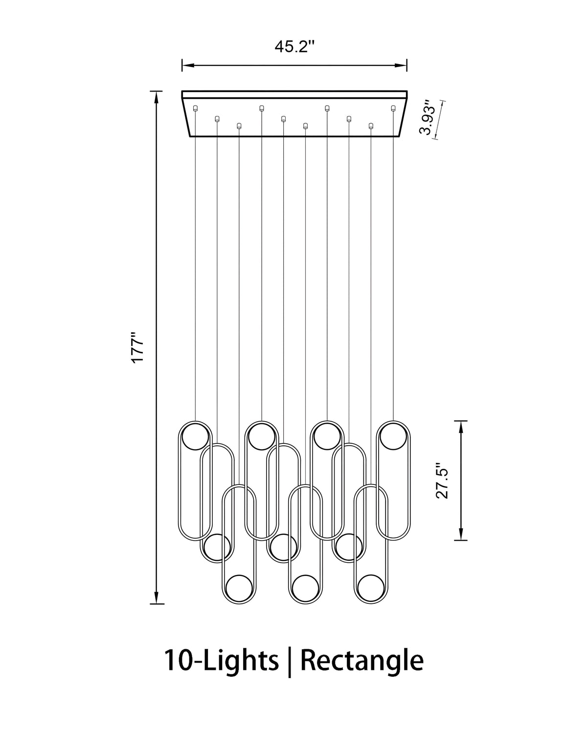 Mila Chandelier - Rectangle-10 Lights ( L 45.2"× W 3.93" × H 177" )BlackBlushlighting