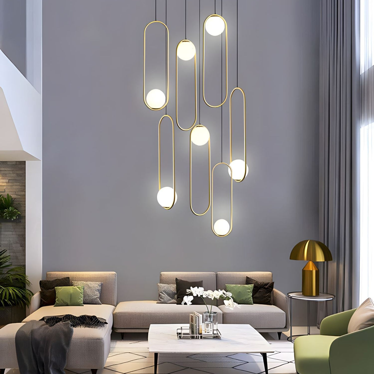 Mila Chandelier - Round-5 Lights ( ∅ 19.6"× H 98.5" )GoldBlushlighting