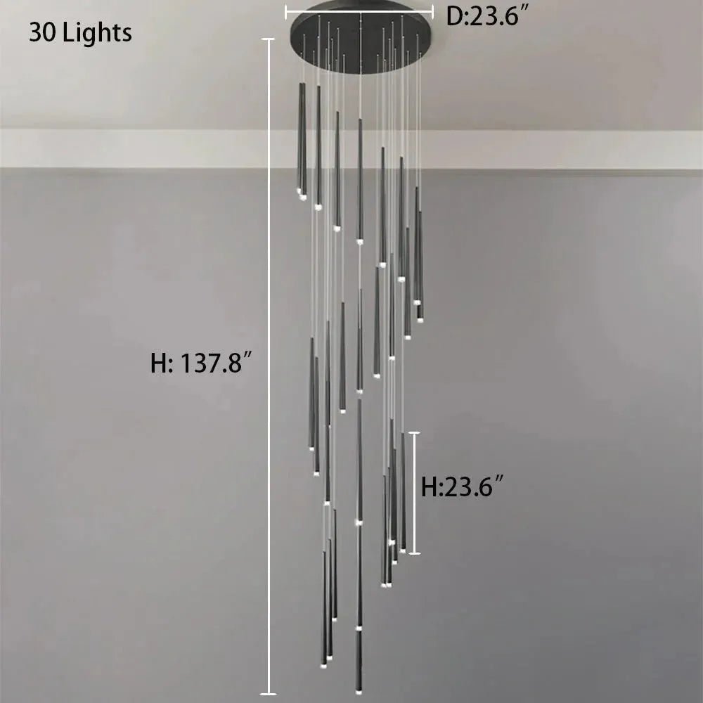 Minimalism Foyer Staircase Chandelier Ceiling Pendant Lighting Fixture For Living Room Entryway In Gold/ Black Finish - 6 Lights/ D11.8"*H78.7"GoldWarm LightBlushlighting