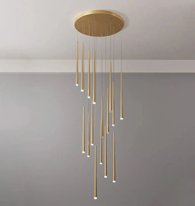 Minimalism Foyer Staircase Chandelier Ceiling Pendant Lighting Fixture For Living Room Entryway In Gold/ Black Finish - Blushlighting