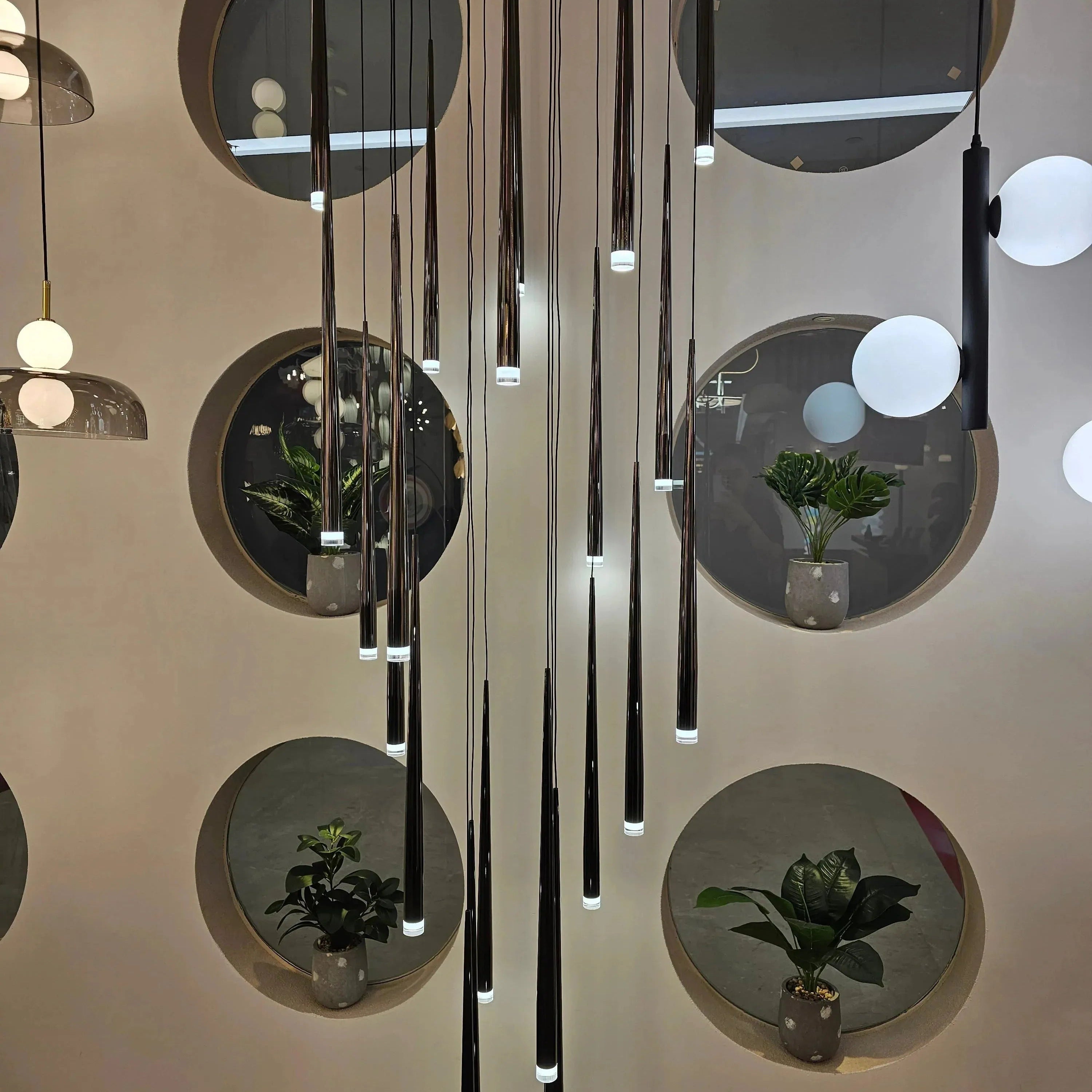 Minimalism Foyer Staircase Chandelier Ceiling Pendant Lighting Fixture For Living Room Entryway In Gold/ Black Finish - 6 Lights/ D11.8"*H78.7"GoldWarm LightBlushlighting